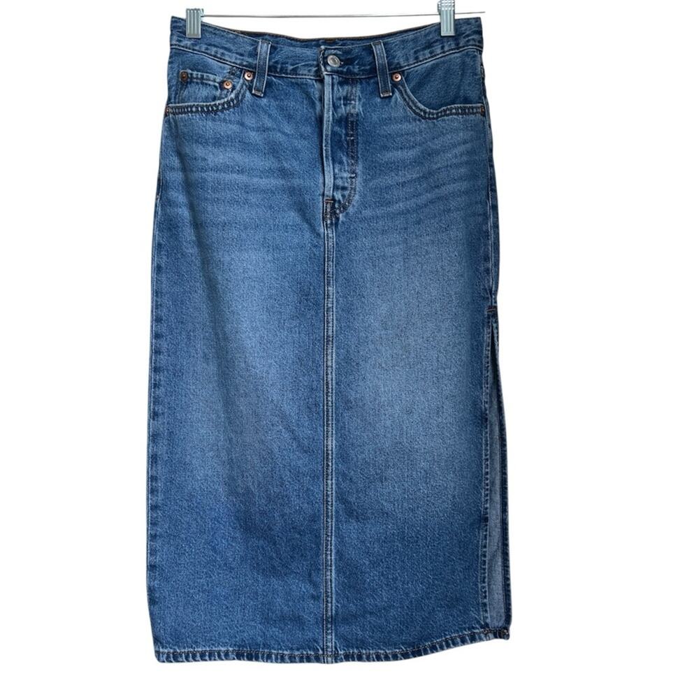 Levi’s Denim Side Slit Midi Skirt 26 Medium Wash - Picture 2 of 4